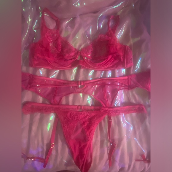 💖🌸 Flirty Lounge Florence Hot Pink 3pc Lingerie Bra Set 🌸 34D 🌸 Like New! - Picture 13 of 15